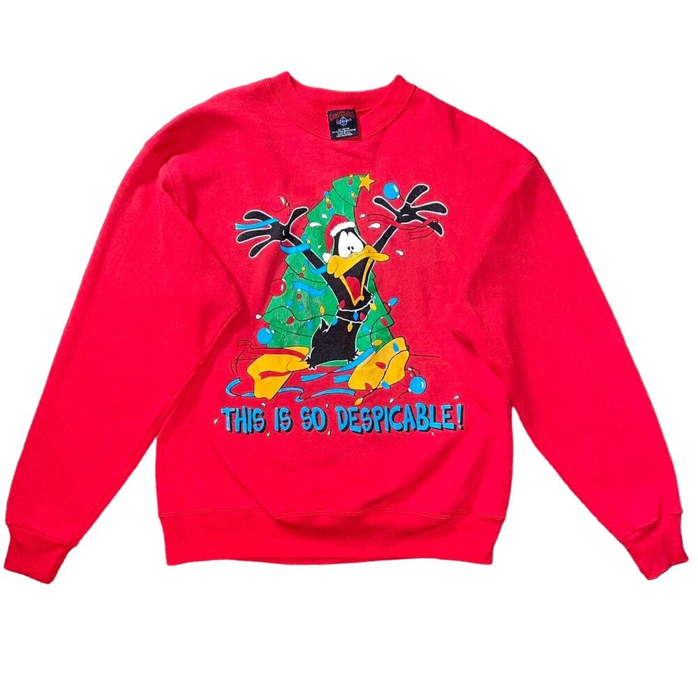 Vtg 90s Looney Tunes Daffy Duck Garment Graphics Christmas Crewneck Sweatshirt